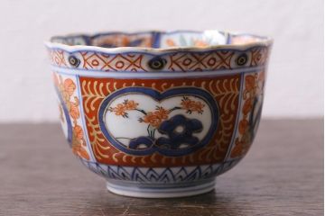 アンティーク雑貨　幕末明治期　伊万里　色絵　奇玉宝鼎之珍　蕎麦猪口5客セット(湯呑、向付、和食器)(R-040850)