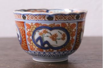 アンティーク雑貨　幕末明治期　伊万里　色絵　奇玉宝鼎之珍　蕎麦猪口5客セット(湯呑、向付、和食器)(R-040850)