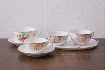 オールドノリタケ(日陶、Noritake、則武)　金彩　アザレア花文カップ&ソーサー・スナックセット、花文カップ&ソーサー(ランチョンセット、洋食器)(R-040851)