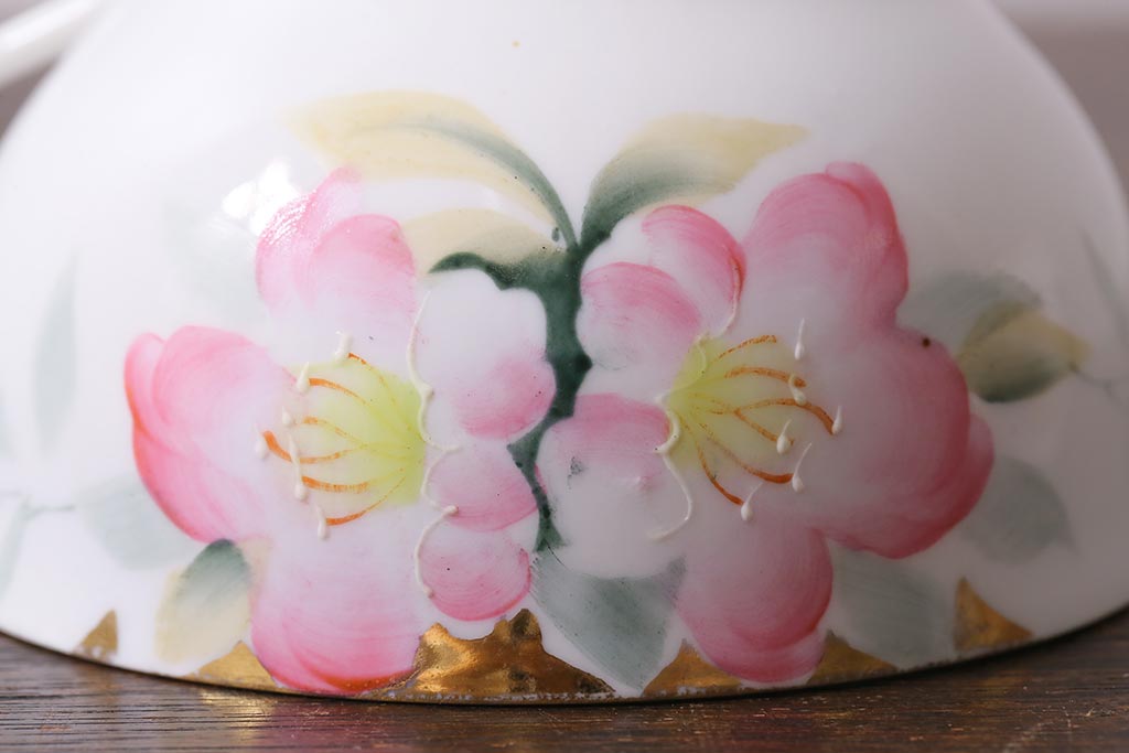 オールドノリタケ(日陶、Noritake、則武)　金彩　アザレア花文カップ&ソーサー・スナックセット、花文カップ&ソーサー(ランチョンセット、洋食器)(R-040851)