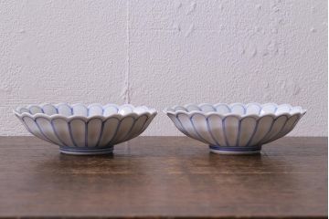 アンティーク雑貨　江戸期　染付　菊図　小皿2枚セット(和食器)(R-040853)