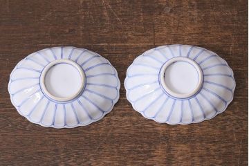 アンティーク雑貨　江戸期　染付　菊図　小皿2枚セット(和食器)(R-040853)