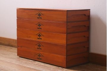 アンティーク雑貨　昭和初期　懐かしさ漂う木製のばんじゅう5個セット(番重、木箱)(R-040854)