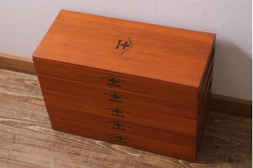 アンティーク雑貨　昭和初期　懐かしさ漂う木製のばんじゅう5個セット(番重、木箱)(R-040854)