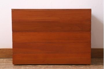 アンティーク雑貨　昭和初期　懐かしさ漂う木製のばんじゅう5個セット(番重、木箱)(R-040854)