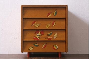 レトロ雑貨　昭和レトロ　希少　ままごと　かわいらしい木製の小さなタンス(チェスト、おもちゃ、玩具)(R-040858)