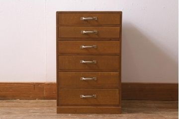 レトロ家具　昭和レトロ　昭和初期　ナラ材　温もりあふれる木製小引き出し(小物収納、サイドチェスト、引き出し)(R-040861)