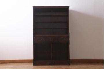 中古　美品　岩谷堂箪笥　No.96　雪国　格子戸が魅力的な茶箪笥(食器棚、茶棚)(定価約62万円)(R-040876)