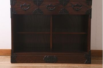 中古　美品　岩谷堂箪笥　No.96　雪国　格子戸が魅力的な茶箪笥(食器棚、茶棚)(定価約62万円)(R-040876)