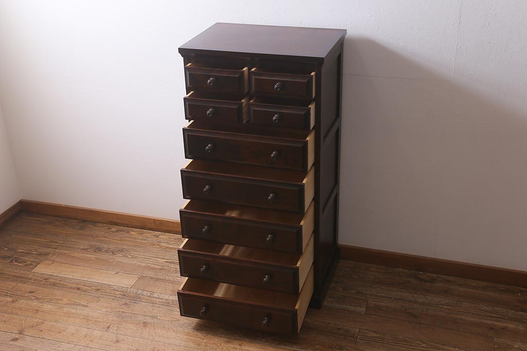 中古　北海道民芸家具　HM535 小物タンス　洗練されたデザインが魅力のスリムなチェスト(引き出し、タンス)(定価約20万5千円)(R-040878)