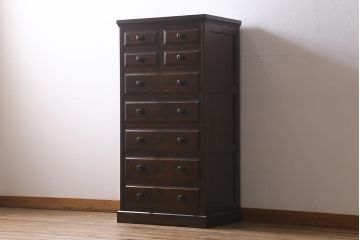 中古　北海道民芸家具　HM535 小物タンス　洗練されたデザインが魅力のスリムなチェスト(引き出し、タンス)(定価約20万5千円)(R-040878)