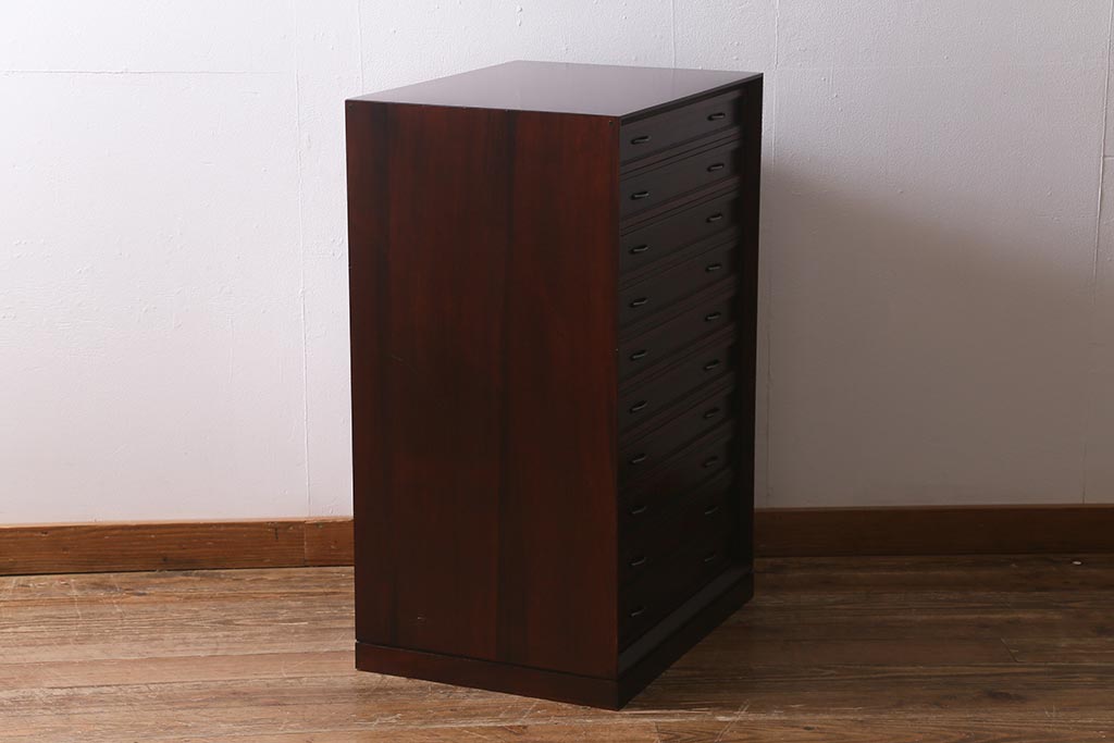 中古　国産　桐材　漆塗りが美しい指物家具の小タンス(引き出し、チェスト)(定価約24万円)(R-040880)