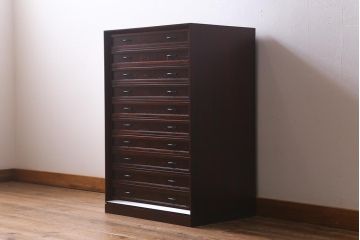 中古　国産　桐材　漆塗りが美しい指物家具の小タンス(引き出し、チェスト)(定価約24万円)(R-040880)