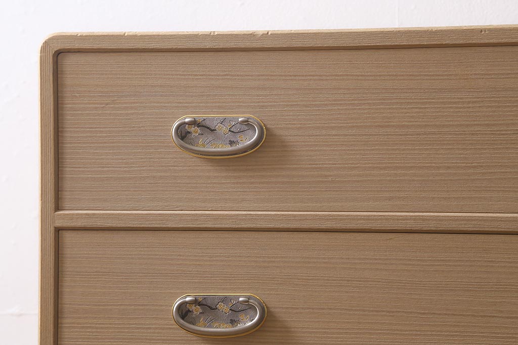 中古　伝統工芸品　加茂総桐箪笥　小袖　明るい木色の整理タンス(総桐たんす、チェスト、引き出し)(定価約52万円)(R-040881)