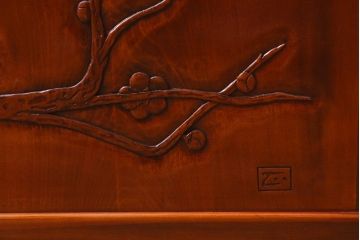 中古　伝統工芸　日光彫り　竹・梅の木　彫刻が魅力の小引き出し(卓上収納、小物収納)(R-040883)