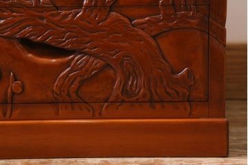 中古　伝統工芸　日光彫り　竹・梅の木　彫刻が魅力の小引き出し(卓上収納、小物収納)(R-040883)