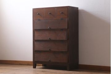ラフジュ工房オリジナル　古材リメイク家具　引き出し付きパタパタ扉の収納棚(キャビネット、下駄箱)(R-040886)