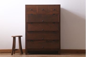 ラフジュ工房オリジナル　古材リメイク家具　引き出し付きパタパタ扉の収納棚(キャビネット、下駄箱)(R-040886)