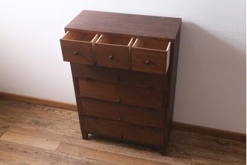 ラフジュ工房オリジナル　古材リメイク家具　引き出し付きパタパタ扉の収納棚(キャビネット、下駄箱)(R-040886)