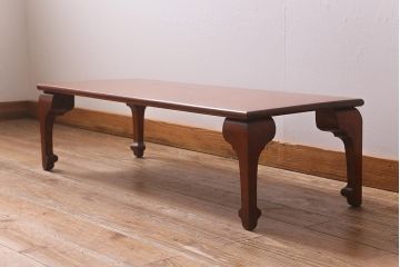 アンティーク家具　明治大正期　総ケヤキ材　天板一枚板　漆塗りが綺麗な座机(ローテーブル、花台)(R-040887)