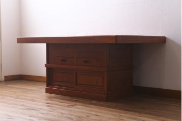 中古　民芸家具　昭和後期　栗材製　美しい杢目が上品な囲炉裏(火鉢、テーブル、ダイニングテーブル)(R-040888)