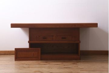 中古　民芸家具　昭和後期　栗材製　美しい杢目が上品な囲炉裏(火鉢、テーブル、ダイニングテーブル)(R-040888)