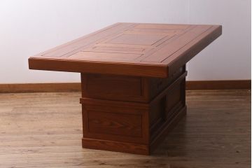 中古　民芸家具　昭和後期　栗材製　美しい杢目が上品な囲炉裏(火鉢、テーブル、ダイニングテーブル)(R-040888)