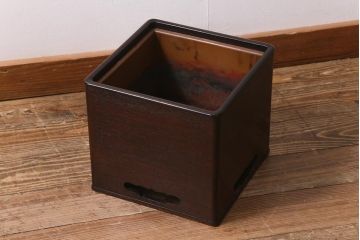アンティーク雑貨　大正昭和初期　紫檀(シタン)材　シンプルで品のある角火鉢(木製火鉢、箱火鉢)(R-040890)