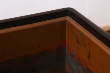 アンティーク雑貨　大正昭和初期　紫檀(シタン)材　シンプルで品のある角火鉢(木製火鉢、箱火鉢)(R-040890)