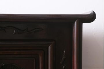 中古　民芸家具　昭和後期　唐木材　繊細な意匠が施された飾り棚(茶棚、戸棚、収納棚)(R-040902)