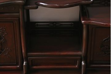 中古　民芸家具　昭和後期　唐木材　繊細な意匠が施された飾り棚(茶棚、戸棚、収納棚)(R-040902)