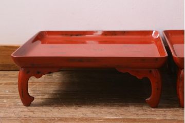 アンティーク雑貨　根来塗　和空間にぴったりな味のあるお膳2客セット(木製お膳、漆器)(R-040905)