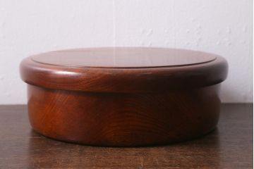 レトロ雑貨　総ケヤキ材　杢目が美しい木製の茶櫃(茶道具、小物入れ)(R-040913)
