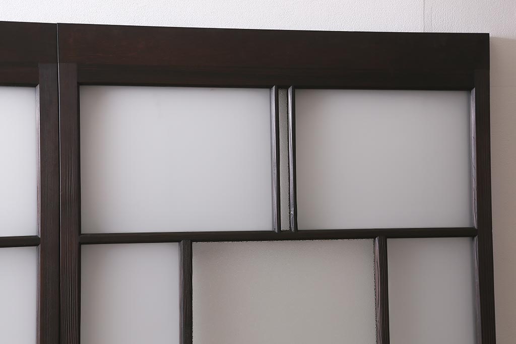 アンティーク建具　背高リメイク　昭和レトロ　ダイヤガラス・すりガラス入り　吊り下げタイプのガラス戸3枚セット(引き戸)(R-040924)