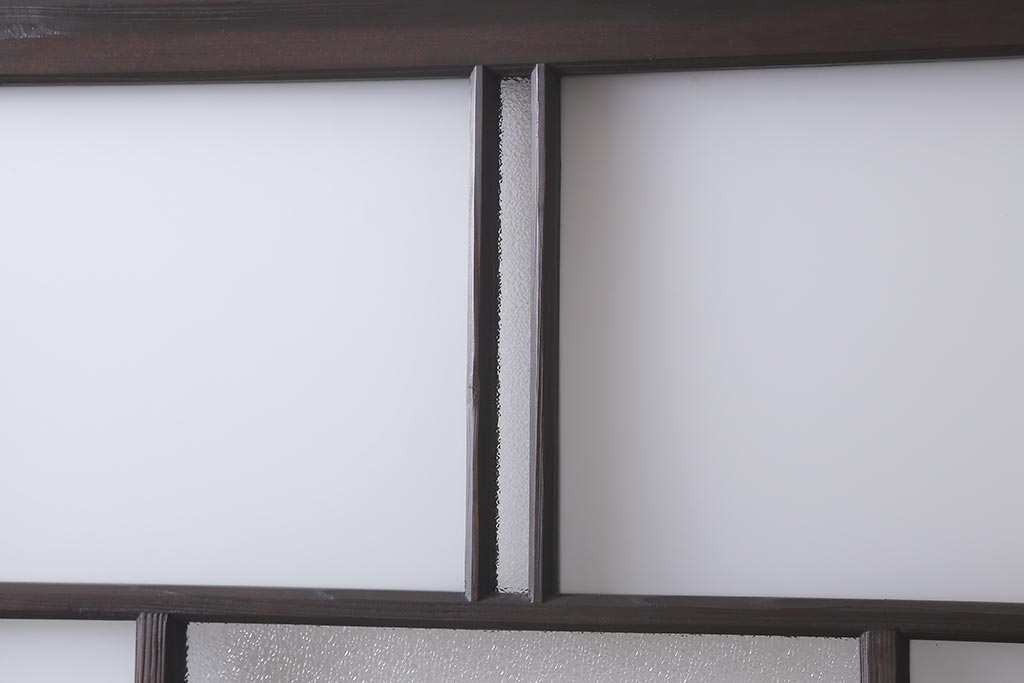 アンティーク建具　背高リメイク　昭和レトロ　ダイヤガラス・すりガラス入り　吊り下げタイプのガラス戸3枚セット(引き戸)(R-040924)