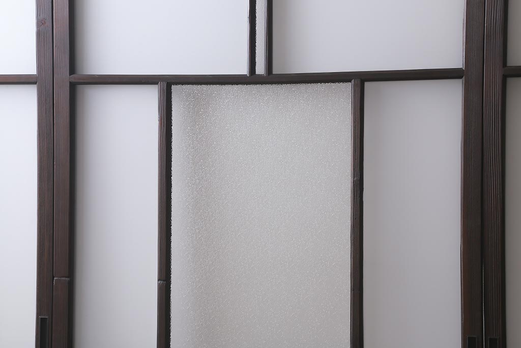 アンティーク建具　背高リメイク　昭和レトロ　ダイヤガラス・すりガラス入り　吊り下げタイプのガラス戸3枚セット(引き戸)(R-040924)