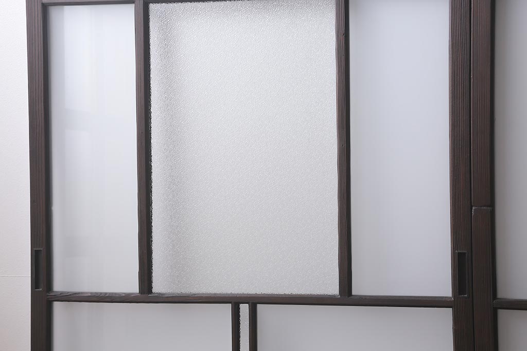 アンティーク建具　背高リメイク　昭和レトロ　ダイヤガラス・すりガラス入り　吊り下げタイプのガラス戸3枚セット(引き戸)(R-040924)