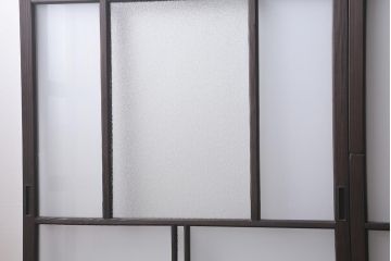 アンティーク建具　背高リメイク　昭和レトロ　ダイヤガラス・すりガラス入り　吊り下げタイプのガラス戸3枚セット(引き戸)(R-040924)