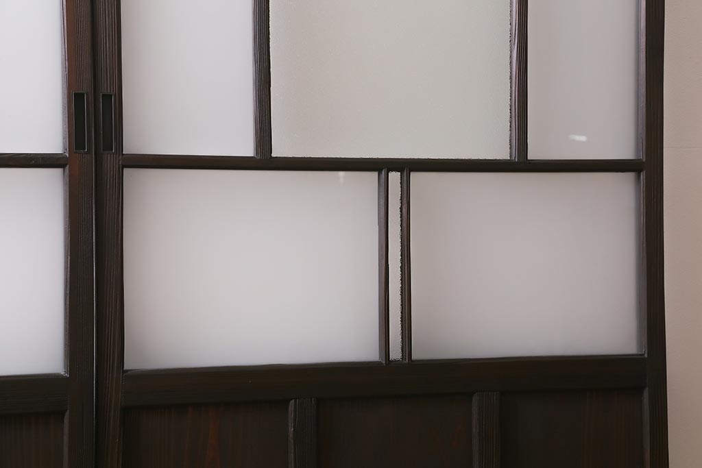 アンティーク建具　背高リメイク　昭和レトロ　ダイヤガラス・すりガラス入り　吊り下げタイプのガラス戸3枚セット(引き戸)(R-040924)