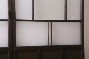アンティーク建具　背高リメイク　昭和レトロ　ダイヤガラス・すりガラス入り　吊り下げタイプのガラス戸3枚セット(引き戸)(R-040924)
