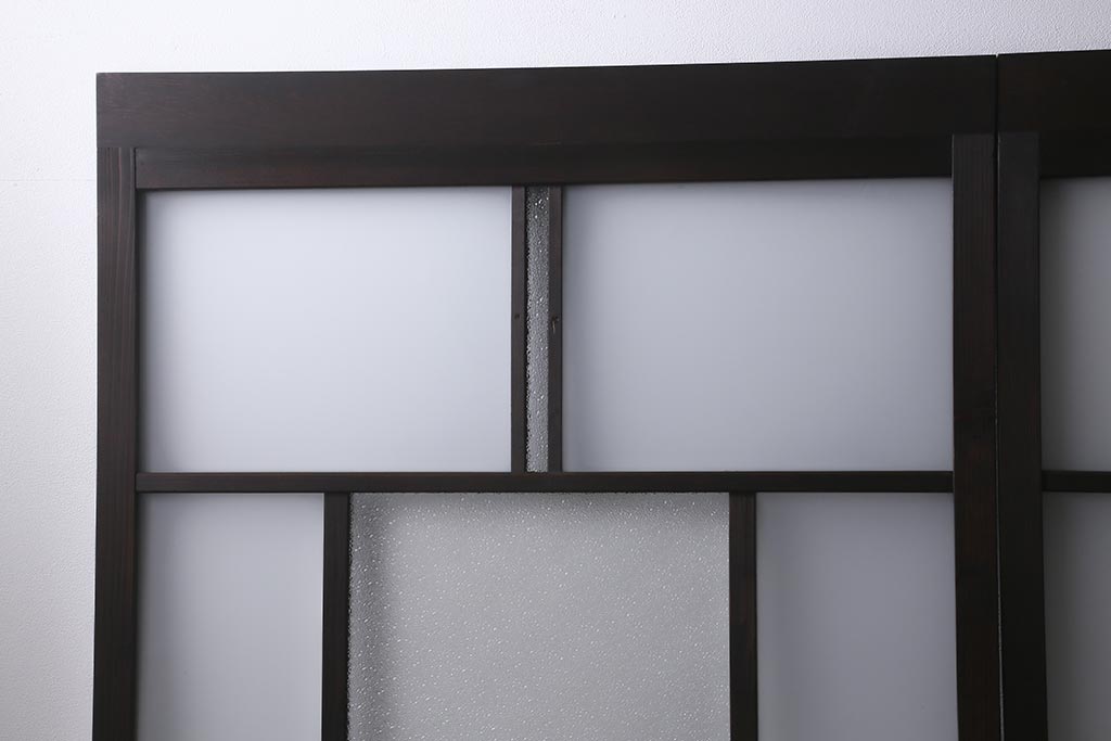 アンティーク建具　背高リメイク　昭和レトロ　ダイヤガラス・すりガラス入り　吊り下げタイプのガラス戸3枚セット(引き戸)(R-040924)