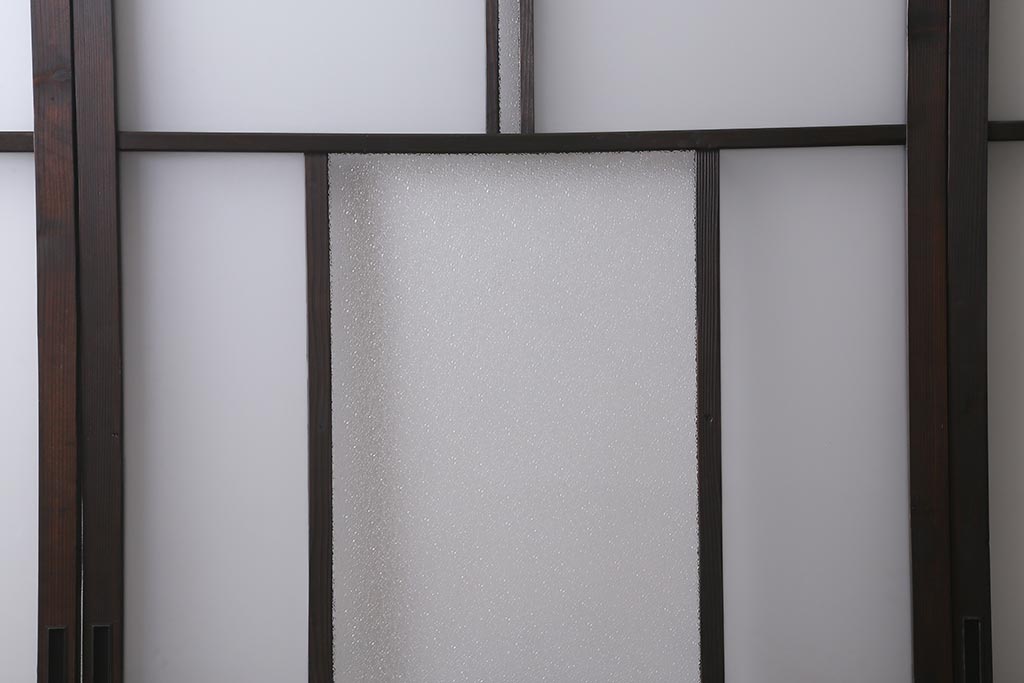 アンティーク建具　背高リメイク　昭和レトロ　ダイヤガラス・すりガラス入り　吊り下げタイプのガラス戸3枚セット(引き戸)(R-040924)