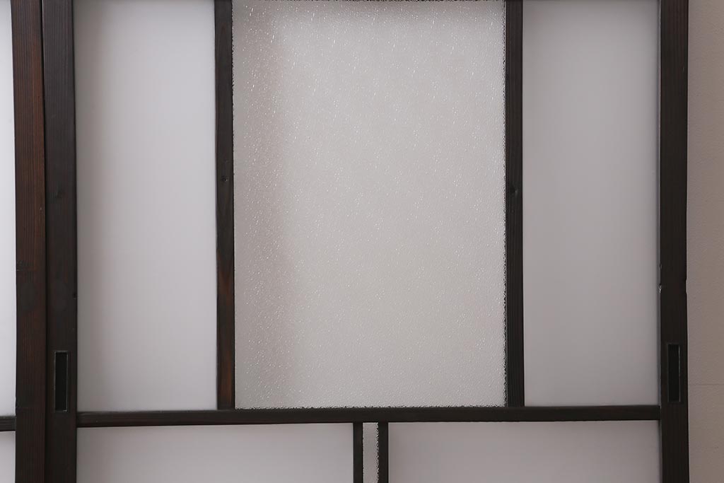 アンティーク建具　背高リメイク　昭和レトロ　ダイヤガラス・すりガラス入り　吊り下げタイプのガラス戸3枚セット(引き戸)(R-040924)