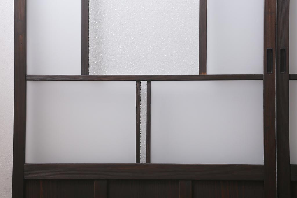 アンティーク建具　背高リメイク　昭和レトロ　ダイヤガラス・すりガラス入り　吊り下げタイプのガラス戸3枚セット(引き戸)(R-040924)