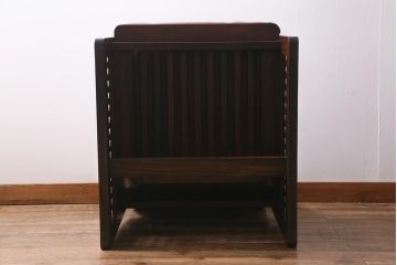 中古　九州民芸家具　本革　総ケヤキ材　漆塗り　上質な雰囲気漂う1人掛けソファ(定価30万円)(1Pソファ、椅子、アームチェア)(R-040925)