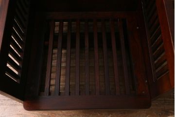 中古　九州民芸家具　本革　総ケヤキ材　漆塗り　上質な雰囲気漂う1人掛けソファ(定価30万円)(1Pソファ、椅子、アームチェア)(R-040925)