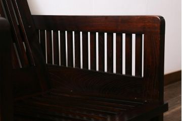 中古　九州民芸家具　本革　総ケヤキ材　漆塗り　上質な雰囲気漂う1人掛けソファ(定価30万円)(1Pソファ、椅子、アームチェア)(R-040928)