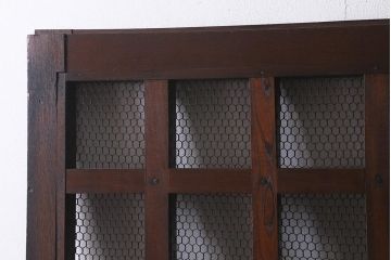 アンティーク建具　明治大正期　総ケヤキ材　亀甲金網　和の風情溢れる格子蔵戸(引き戸、建具、玄関戸)(R-040931)