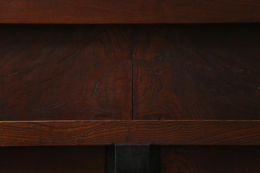 アンティーク建具　明治大正期　総ケヤキ材　亀甲金網　和の風情溢れる格子蔵戸(引き戸、建具、玄関戸)(R-040931)