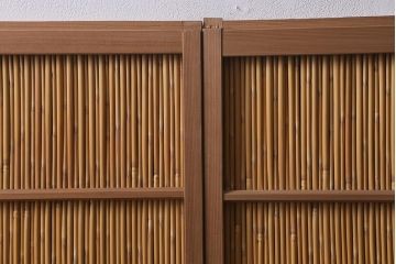 レトロ家具　竹の桟が和空間を高める御簾戸2枚セット(簾戸、簀戸、葭戸、夏障子、夏戸、窓、葦戸)(R-040932)